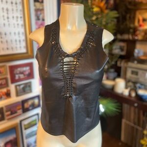 Black Sleeveless Top with Lace-Up Detail